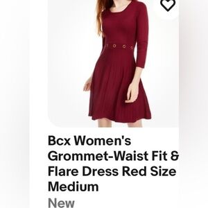 BCX,Dress ,NWT knit,rib,pleats,grommets,Burgundy,fit&Flare vtg,Y2K Large